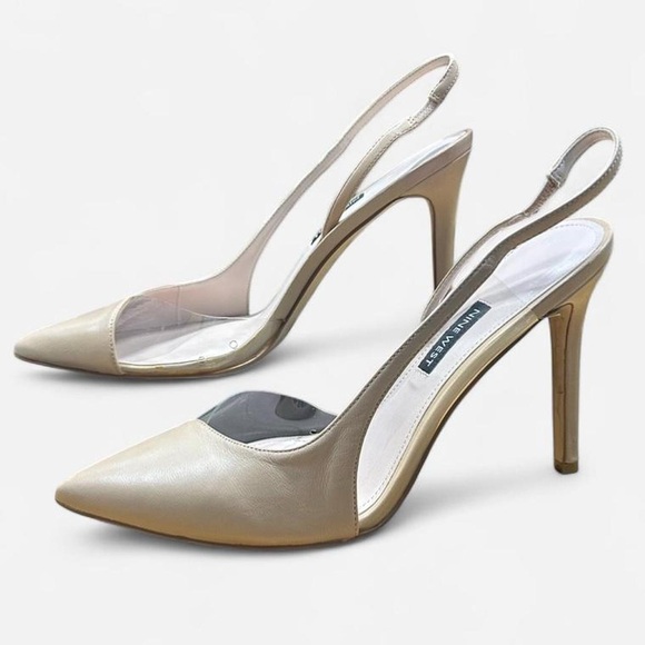 Nine West Shoes - Nine West Champagne Pointed Toe Slingback Heels with Clear PVC Panels Size 9 1/2